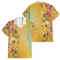 Hawaiian Tropical Fruits and Plants Family Matching Off The Shoulder Long Sleeve Dress and Hawaiian Shirt Kakau Pattern Summer Vibe