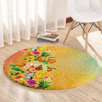 Hawaiian Tropical Fruits and Plants Round Carpet Kakau Pattern Summer Vibe