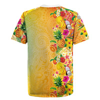Hawaiian Tropical Fruits and Plants Rugby Jersey Kakau Pattern Summer Vibe