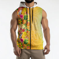 Hawaiian Tropical Fruits and Plants Sleeveless Zip Hoodie Kakau Pattern Summer Vibe