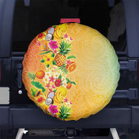 Hawaiian Tropical Fruits and Plants Spare Tire Cover Kakau Pattern Summer Vibe