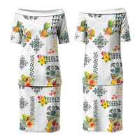 Hawaiian Quilts Couples Matching Puletasi and Long Sleeve Button Shirt Tropical Fruits and Plants