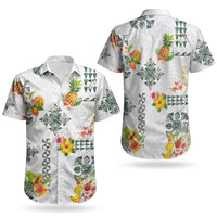 Hawaiian Quilts Couples Matching Short Sleeve Bodycon Dress and Hawaiian Shirt Tropical Fruits and Plants