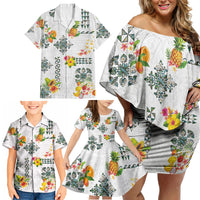 Hawaiian Quilts Family Matching Off Shoulder Short Dress and Hawaiian Shirt Tropical Fruits and Plants