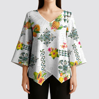 Hawaiian Quilts Kimono Sleeve Blouse Tropical Fruits and Plants