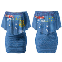 Tuvalu Heritage Family Matching Off Shoulder Short Dress and Hawaiian Shirt Map of the Islands and Polynesia Pattern