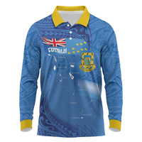 Tuvalu Heritage Long Sleeve Polo Shirt Map of the Islands and Polynesia Pattern