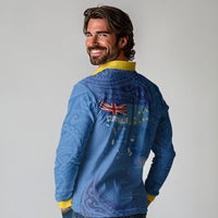 Tuvalu Heritage Long Sleeve Polo Shirt Map of the Islands and Polynesia Pattern