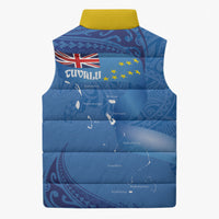 Tuvalu Heritage Sleeveless Puffer Jacket Map of the Islands and Polynesia Pattern