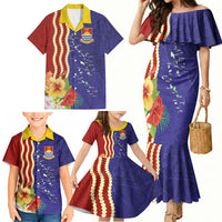 Kiribati Heritage Family Matching Mermaid Dress and Hawaiian Shirt Map of the Islands and Polynesia Pattern