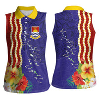 Kiribati Heritage Women Sleeveless Polo Shirt Map of the Islands and Polynesia Pattern