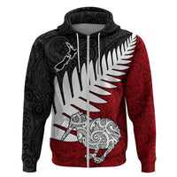 Aotearoa New Zealand Hoodie Silver Fern Kiwi Bird and NZ Map with Maori Tribal Red Style LT03 Zip Hoodie Pink - Polynesian Pride