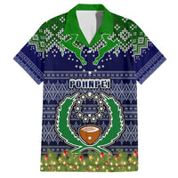 Pohnpei State Christmas Family Matching Short Sleeve Bodycon Dress and Hawaiian Shirt Coat of Arms Beautiful Merry Xmas Snowflake LT03 Dad's Shirt - Short Sleeve Blue - Polynesian Pride