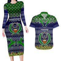personalised-pohnpei-state-christmas-couples-matching-long-sleeve-bodycon-dress-and-hawaiian-shirt-coat-of-arms-beautiful-merry-xmas-snowflake