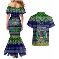 Personalised Pohnpei State Christmas Couples Matching Mermaid Dress and Hawaiian Shirt Coat of Arms Beautiful Merry Xmas Snowflake LT03 - Polynesian Pride