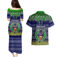 Personalised Pohnpei State Christmas Couples Matching Puletasi Dress and Hawaiian Shirt Coat of Arms Beautiful Merry Xmas Snowflake LT03 - Polynesian Pride