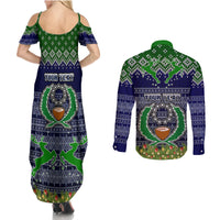 Personalised Pohnpei State Christmas Couples Matching Summer Maxi Dress and Long Sleeve Button Shirts Coat of Arms Beautiful Merry Xmas Snowflake LT03 - Polynesian Pride