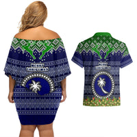 chuuk-state-christmas-couples-matching-off-shoulder-short-dress-and-hawaiian-shirt-coat-of-arms-beautiful-merry-xmas-snowflake