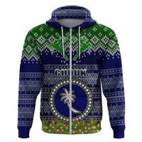 Chuuk State Christmas Hoodie Coat of Arms Beautiful Merry Xmas Snowflake LT03 Zip Hoodie Blue - Polynesian Pride