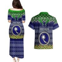 Personalised Chuuk State Christmas Couples Matching Puletasi Dress and Hawaiian Shirt Coat of Arms Beautiful Merry Xmas Snowflake LT03 - Polynesian Pride