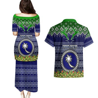 Personalised Chuuk State Christmas Couples Matching Puletasi Dress and Hawaiian Shirt Coat of Arms Beautiful Merry Xmas Snowflake LT03 - Polynesian Pride