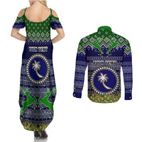 Personalised Chuuk State Christmas Couples Matching Summer Maxi Dress and Long Sleeve Button Shirts Coat of Arms Beautiful Merry Xmas Snowflake LT03 - Polynesian Pride