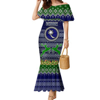 Personalised Chuuk State Christmas Mermaid Dress Coat of Arms Beautiful Merry Xmas Snowflake LT03 Women Blue - Polynesian Pride