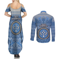 Kosrae Christmas Couples Matching Summer Maxi Dress and Long Sleeve Button Shirts Coat of Arms Beautiful Merry Xmas Snowflake LT03 - Polynesian Pride