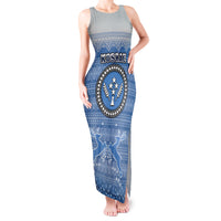 Kosrae Christmas Tank Maxi Dress Coat of Arms Beautiful Merry Xmas Snowflake LT03 Women Blue - Polynesian Pride