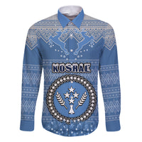 Personalised Kosrae Christmas Family Matching Puletasi Dress and Hawaiian Shirt Coat of Arms Beautiful Merry Xmas Snowflake LT03 Dad's Shirt - Long Sleeve Blue - Polynesian Pride