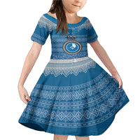 Yap Christmas Family Matching Mermaid Dress and Hawaiian Shirt Coat of Arms Beautiful Merry Xmas Snowflake LT03 Daughter's Dress Blue - Polynesian Pride