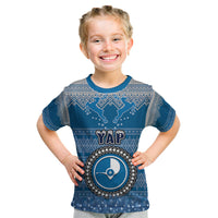 Yap Christmas Kid T Shirt Coat of Arms Beautiful Merry Xmas Snowflake LT03 Blue - Polynesian Pride