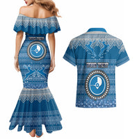 Personalised Yap Christmas Couples Matching Mermaid Dress and Hawaiian Shirt Coat of Arms Beautiful Merry Xmas Snowflake LT03 - Polynesian Pride