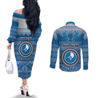 personalised-yap-christmas-couples-matching-off-the-shoulder-long-sleeve-dress-and-long-sleeve-button-shirts-coat-of-arms-beautiful-merry-xmas-snowflake