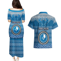 Personalised Yap Christmas Couples Matching Puletasi Dress and Hawaiian Shirt Coat of Arms Beautiful Merry Xmas Snowflake LT03 - Polynesian Pride