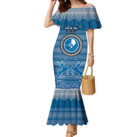 Personalised Yap Christmas Mermaid Dress Coat of Arms Beautiful Merry Xmas Snowflake LT03 Women Blue - Polynesian Pride