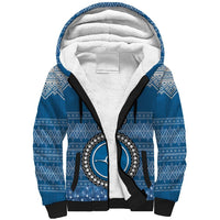 Personalised Yap Christmas Sherpa Hoodie Coat of Arms Beautiful Merry Xmas Snowflake LT03 Unisex Blue - Polynesian Pride