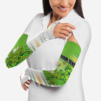 Personalised Cook Islands Va'a Race Arm Sleeves Te Tatau Tattoos Sporty Style Green-White Color - Polynesian Pride