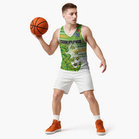 Personalised Cook Islands Va'a Race Basketball Jersey Te Tatau Tattoos Sporty Style Green-White Color - Polynesian Pride