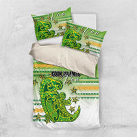 Cook Islands Va'a Race Bedding Set Te Tatau Tattoos Sporty Style Green-White Color - Polynesian Pride