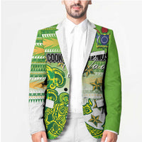 Personalised Cook Islands Va'a Race Blazer Te Tatau Tattoos Sporty Style Green-White Color - Polynesian Pride