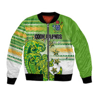 Personalised Cook Islands Va'a Race Bomber Jacket Te Tatau Tattoos Sporty Style Green-White Color - Polynesian Pride