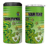 Personalised Cook Islands Va'a Race 4 in 1 Can Cooler Tumbler Te Tatau Tattoos Sporty Style Green-White Color - Polynesian Pride