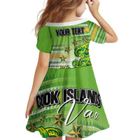 Personalised Cook Islands Va'a Race Family Matching Off Shoulder Short Dress and Hawaiian Shirt Te Tatau Tattoos Sporty Style Green-White Color - Polynesian Pride