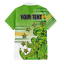 Personalised Cook Islands Va'a Race Family Matching Puletasi and Hawaiian Shirt Te Tatau Tattoos Sporty Style Green-White Color - Polynesian Pride