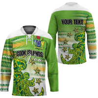 Personalised Cook Islands Va'a Race Hockey Jersey Te Tatau Tattoos Sporty Style Green-White Color LT03 - Polynesian Pride