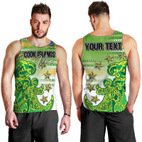 Personalised Cook Islands Va'a Race Men Tank Top Te Tatau Tattoos Sporty Style Green-White Color - Polynesian Pride
