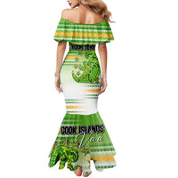 Personalised Cook Islands Va'a Race Mermaid Dress Te Tatau Tattoos Sporty Style Green-White Color - Polynesian Pride