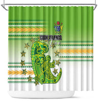 Cook Islands Va'a Race Shower Curtain Te Tatau Tattoos Sporty Style Green-White Color - Polynesian Pride