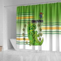 Cook Islands Va'a Race Shower Curtain Te Tatau Tattoos Sporty Style Green-White Color - Polynesian Pride